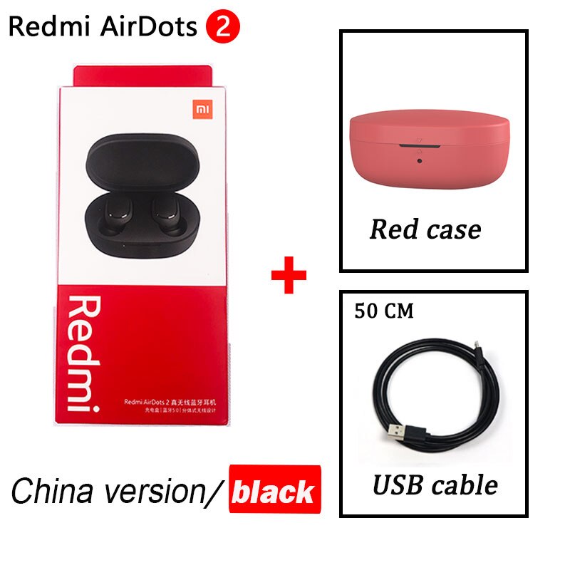 Xiaomi Redmi AirDots 2 TWS Wireless Stereo Bluetooth 5,0 Kopfhörer Noise Reduction Freisprecheinrichtung AI Voice Control Airdots Generation: airdots 2 red case