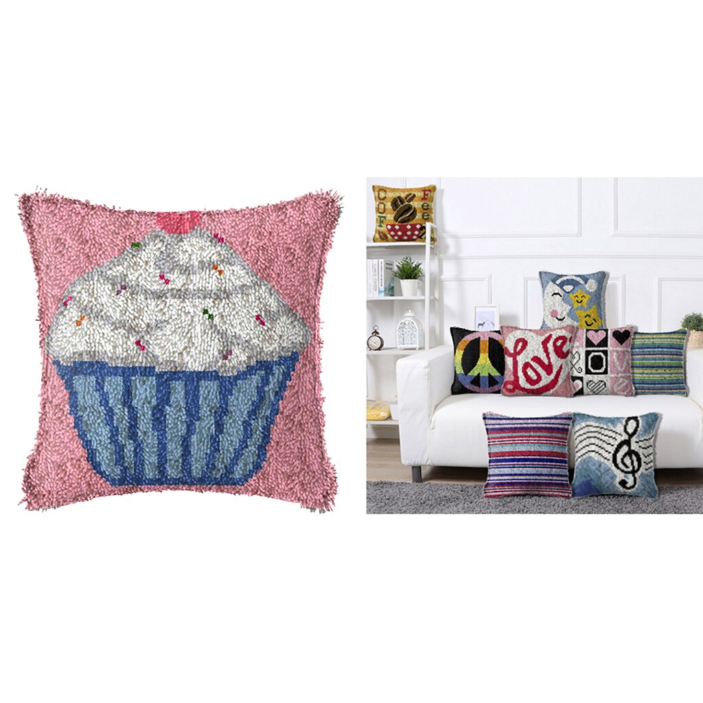 1 set spärrhakssatser för diy kuddfodral soffkudde med mönster tryckt och grundläggande verktyg och garn 16.93 x 16.93 tum