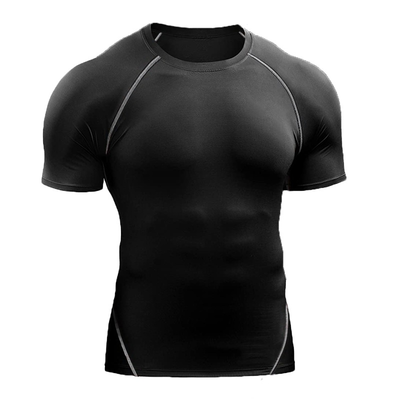 Kompressions-t-shirt herr sommar sportkläder löpar-t-shirt elastisk snabbtorkande sporttoppar t-shirt atletisk gym träningströjor herr: Xl / Svart