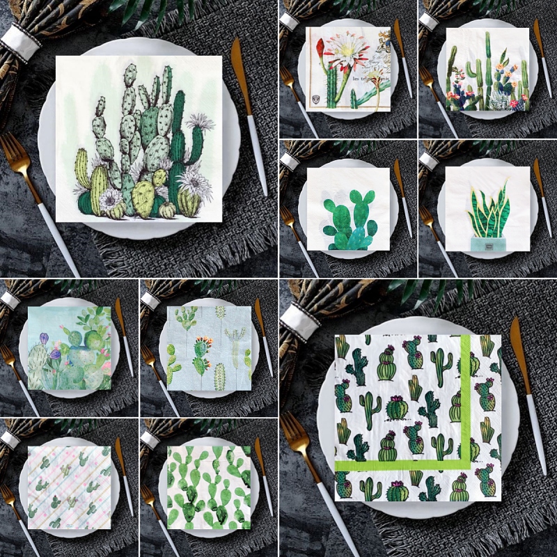 20/8Pcs Mix Bag Vintage Cactus Flowers Decoupage Paper Napkins Fruits Cholla Paper Serviettes for Xmas Birthday Party Tableware