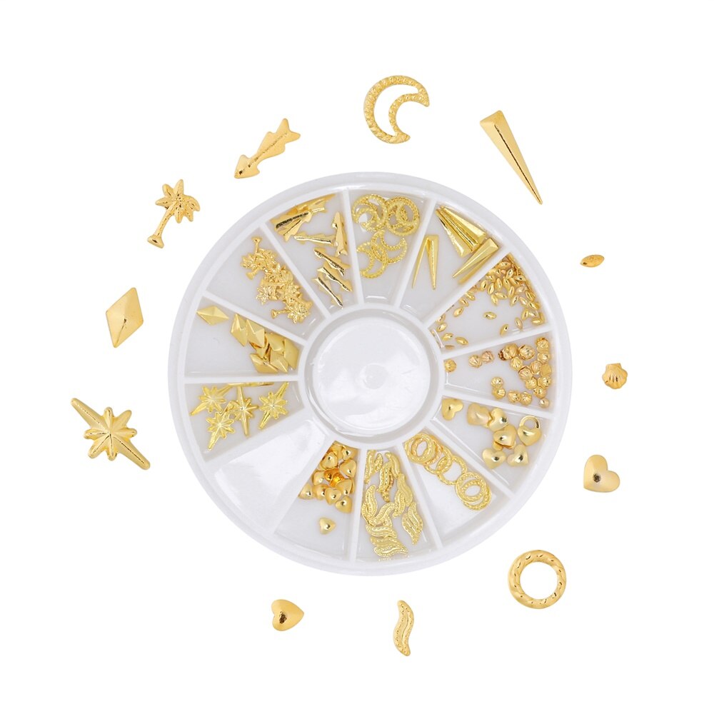 1Box Mini Heart Star Moon Gold Nail Art Glitter Metal 3D Frame Jewelry Epoxy Resin Mold Filling For DIY Crafts Making Decoration