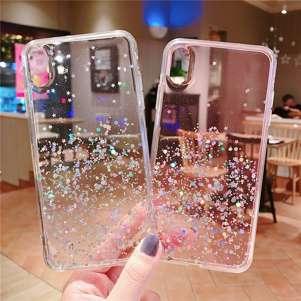 Étui à paillettes scintillantes pour iPhone 8 7 Plus 6 6S, étui Transparent Shine Star pour iphone X XR XS MAX 10, housse en TPU souple