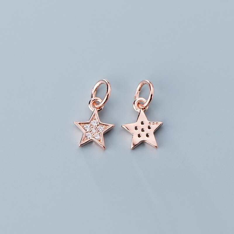 Plata de Ley 925 AAA, zirconia cúbica, abalorios de estrellas de decoración, colgantes para brazalete de plata S925 de oro rosa, fabricación de joyas DIY: rose gold 1pcs