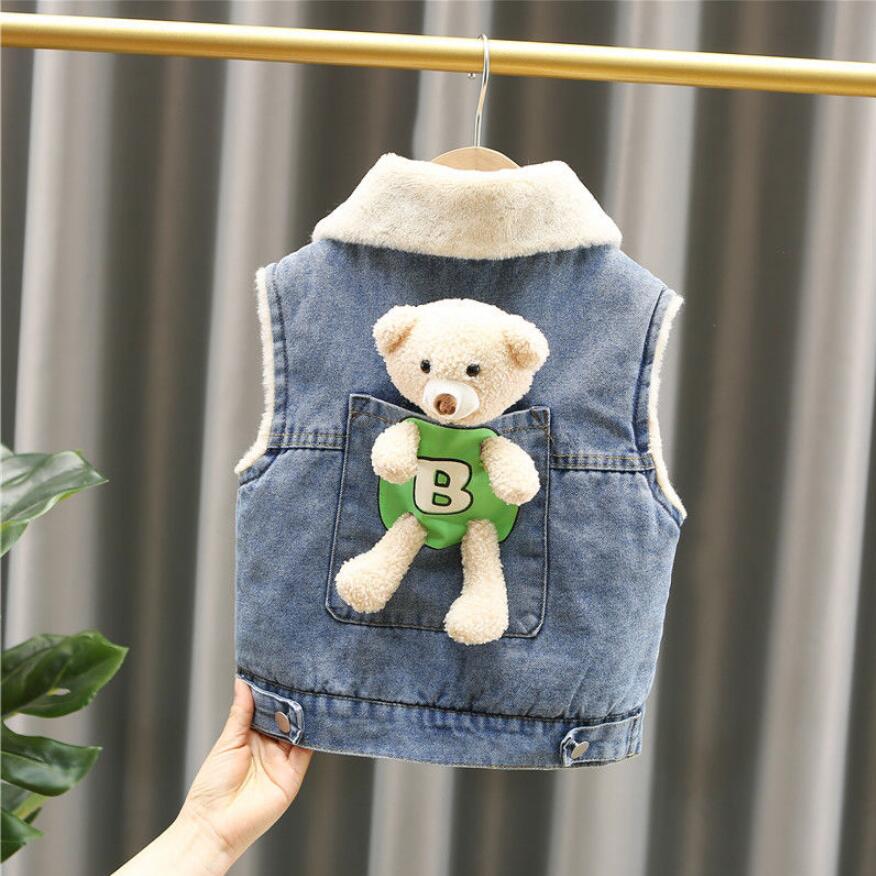Chaleco vaquero cálido para bebés y niñas, chaqueta gruesa de lana, Otoño,: blue / 2T