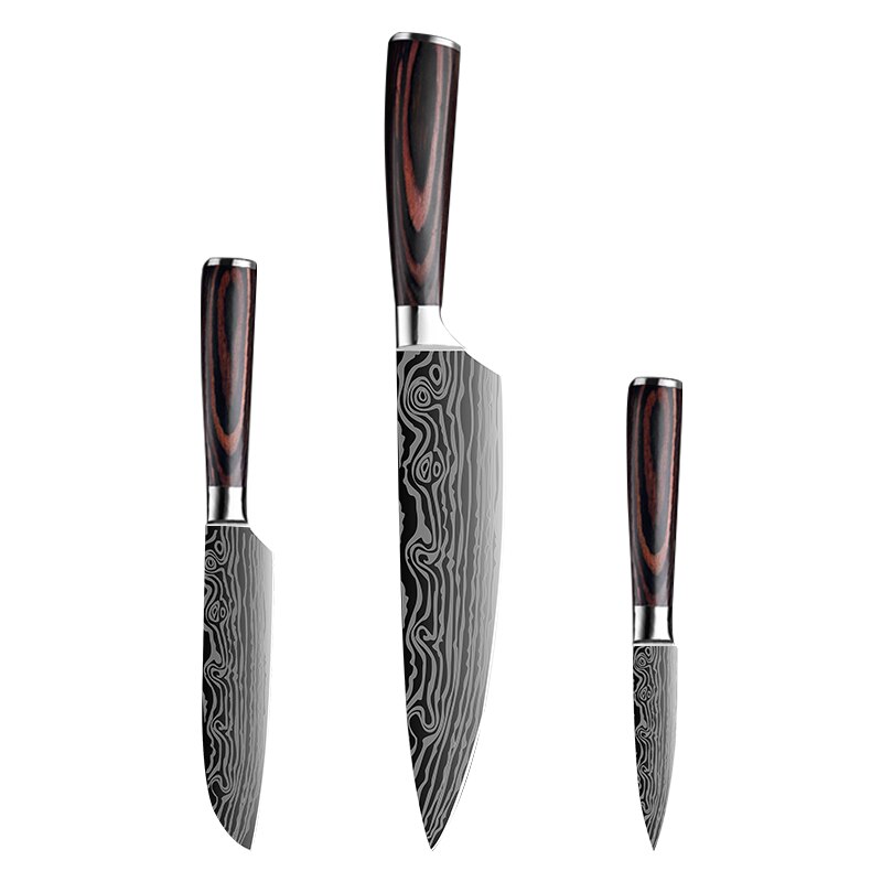 Kitchen Knives Set Sharp Chef Knives Japanese 7CR17 440C High Carbon Stainless Steel 4CR13 Boning Damascus: 3 PCs Set-A