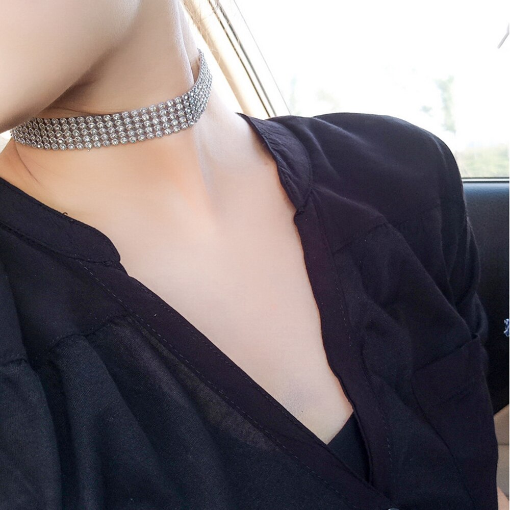 Crystal Rhinestone Choker Necklace Women Wedding Accessories Silver Color Chain Punk Gothic Choker Jewelry Collier Femme