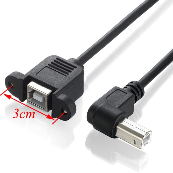 Bochara 90degree USB 2.0 Type B Male to Type B Female Printer Extension Cable With Panel Mount Screw Hole 30cm 50cm 100cm: Model 2 Black / 0.3m