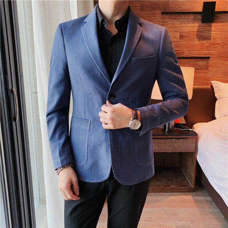 Chaqueta de estilo británico para hombre, traje informal de negocios ajustado, Chaqueta de vestir para novio, ropa de calle para hombre, ropa Social