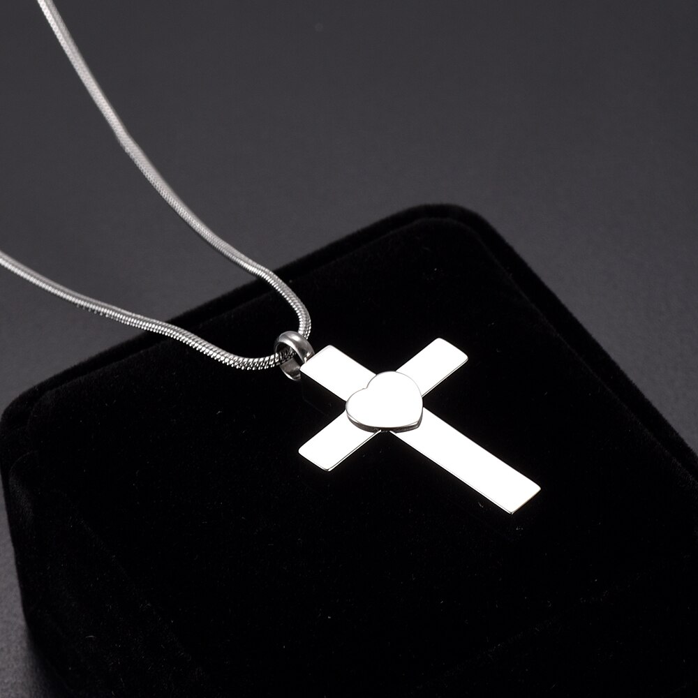 IJD9906 Hold Little Blank Heart Cross Stainless Steel Memorial Urn Necklace Keepsake Cremation jewelry for ashes of loved one