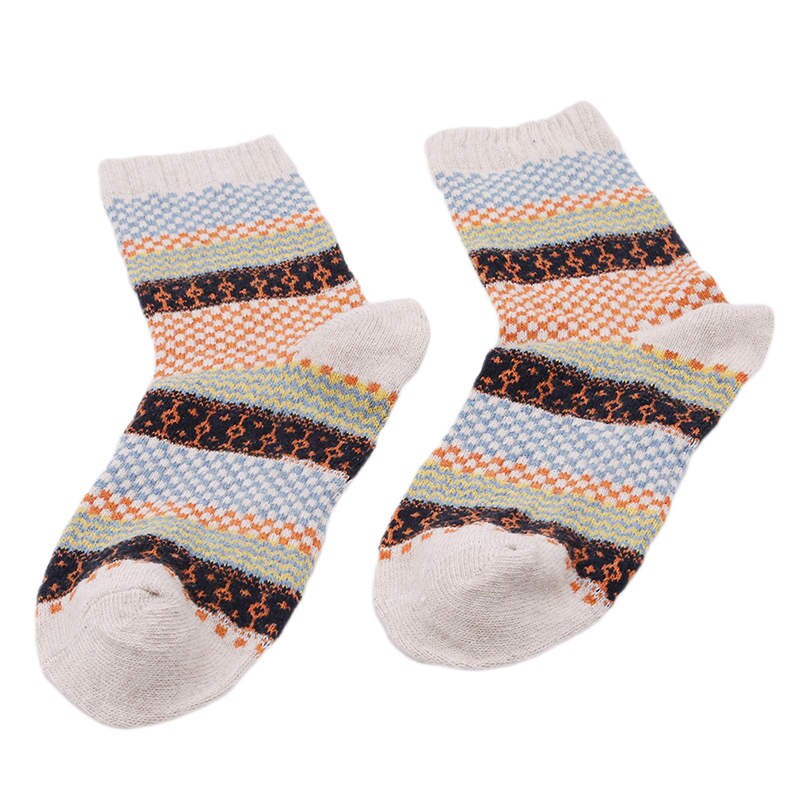 Herre vinterstribet varm tyk uldsokker bomuld meias blanding vintage mænd retro plaid afslappet sokker calcetines: Hvid