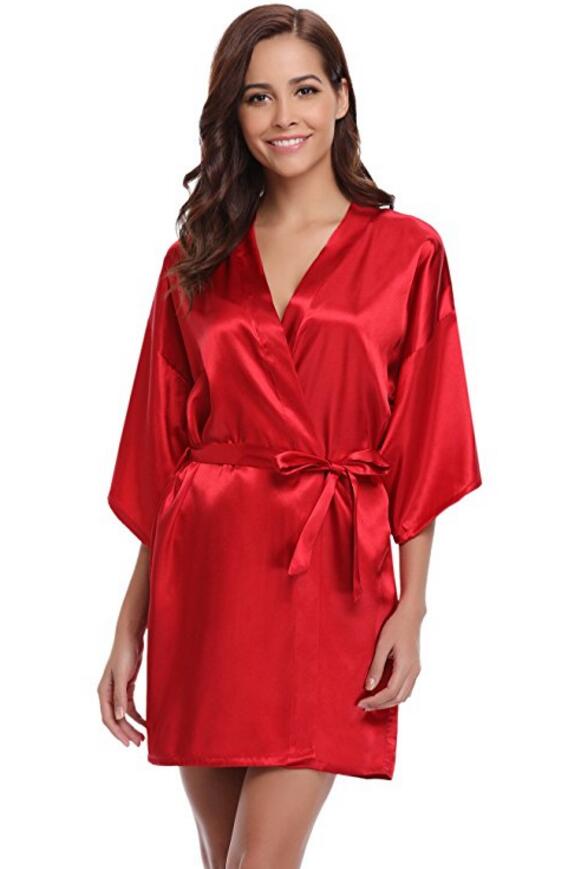 RB032 2018 nowy jedwabny szlafrok Kimono szlafrok kobiety jedwabne szaty dla druhny seksowne granatowe szaty satynowy szlafrok damskie szlafroki: L / green