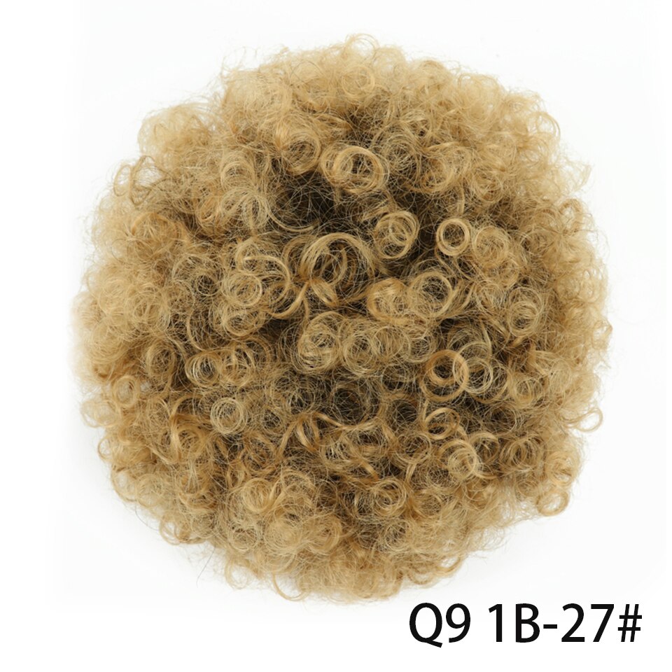 Chorliss – Chignon synthétique, postiche queue de cheval frisée courte marron bouffante à cordon de serrage, Chignon bouclé court: Q9 8inch 1B 27
