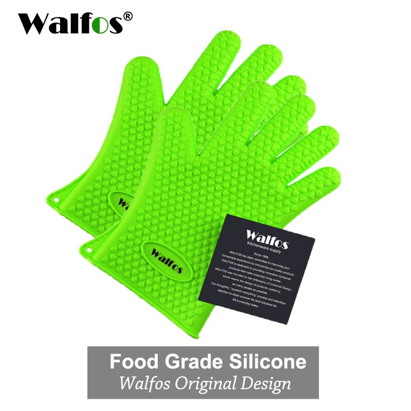 Walfos Silicone Oven Kitchen Glove Heat Resistant Thick Cooking BBQ Grill Glove Oven Mitts Kitchen Gadgets Kitchen Accessories: 2 pcs green