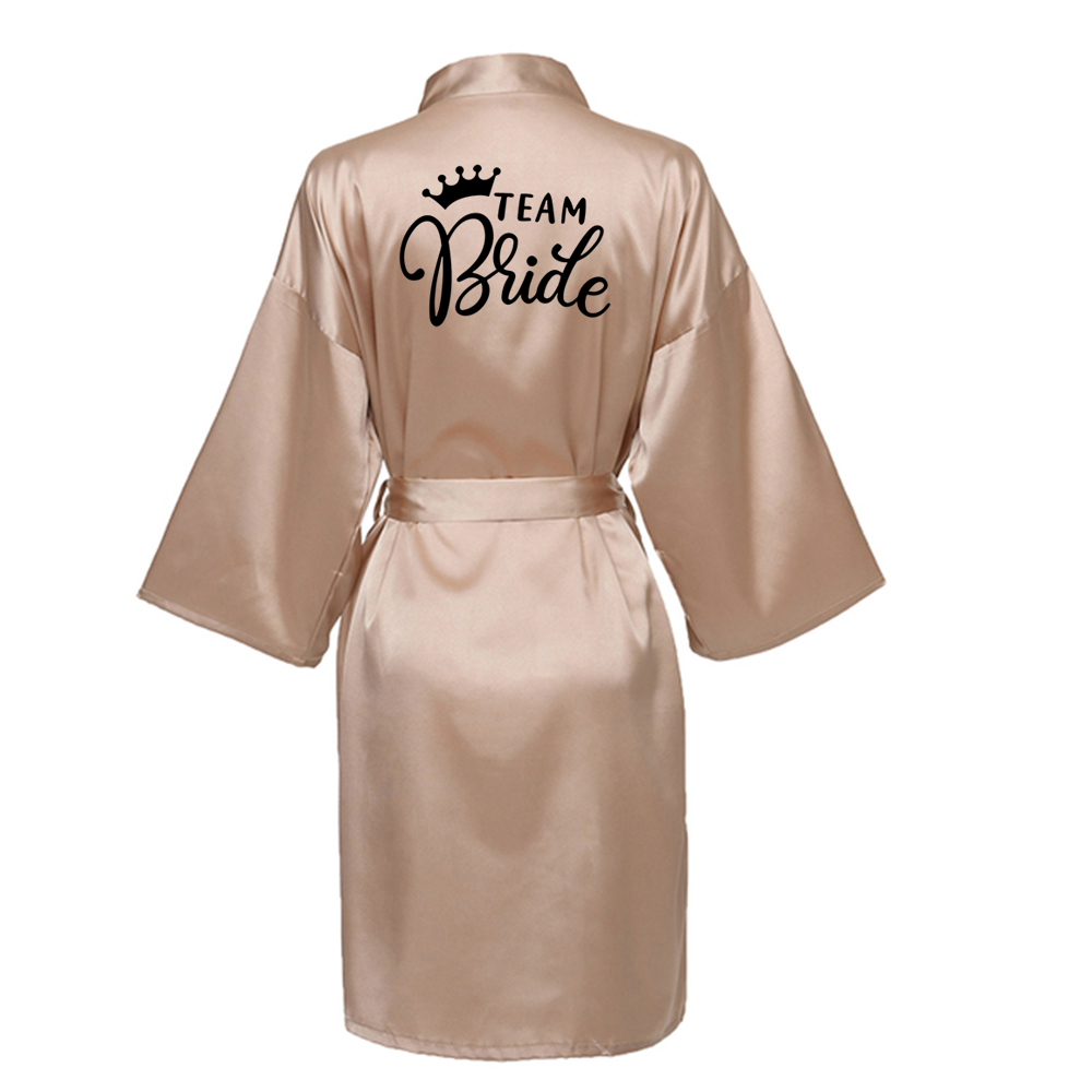 Wedding Party Team Bride Robe With Black Letters Kimono Satin Pajamas Bridesmaid Bathrobe NLJY003