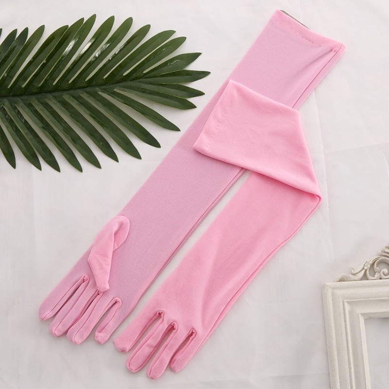 Guantes De boda largos para mujer, manoplas De satén para baile, color rojo, negro, blanco, marfil y rosa, 45CM De longitud: Rosa