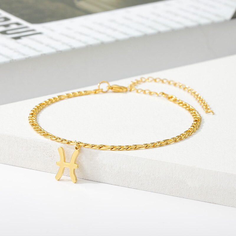Bracelets de cheville zodiaque pour femme Constellation bijoux verseau poissons bélier Taurus lettre bracelets de cheville meilleur ami noel: HJ113G-3-Pisces