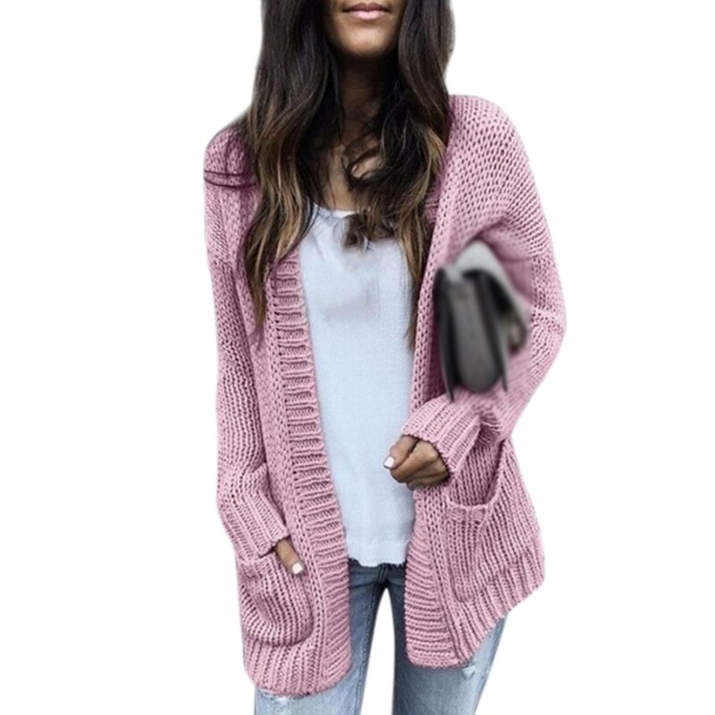Women Autumn long section thick line cardigan casual ladies\'clothing solid color beautiful warmer polyester sweater coat