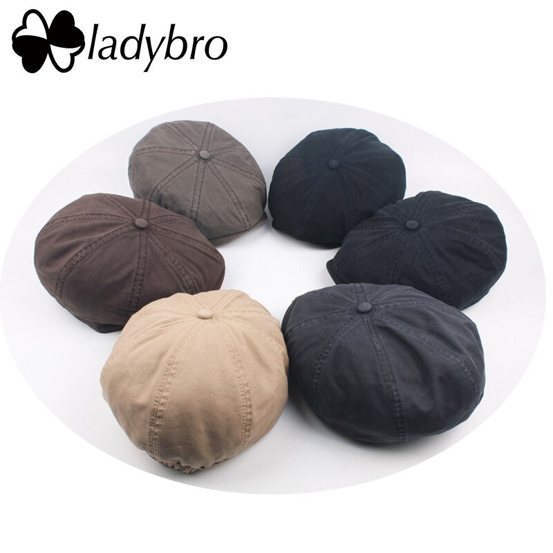 Ladybro, Boina para hombre, gorra octogonal antigua, boina para hombre, boina para caballero, sombrero de otoño e invierno para hombres, sombrero negro gris, hueso Casual