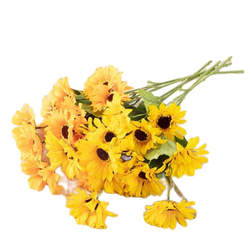 Een Nep Single Stem Zonnebloem (5 Heads/Stuk) 21 "Lengte Simulatie Geel/Oranje Chrysant Voor Bruiloft Centerpieces