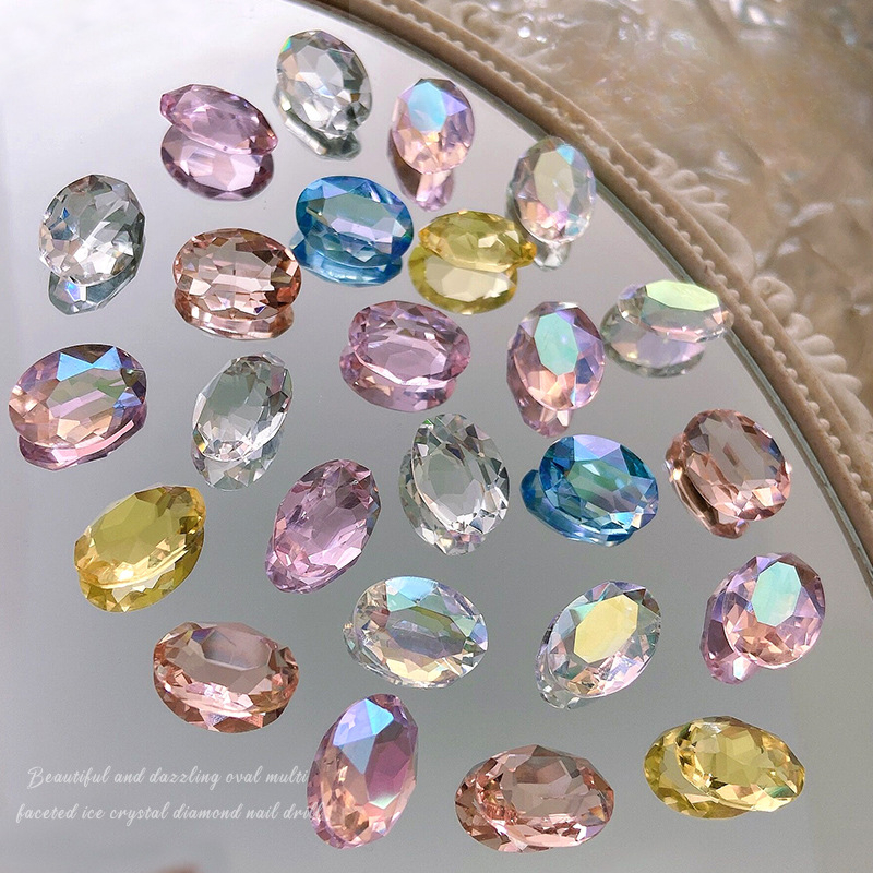 10 Uds. De joyería de cristal ovalada grande para uñas, abalorio inferior puntiagudo, decoraciones de diamantes, adornos de manicura de alta transparencia de lujo