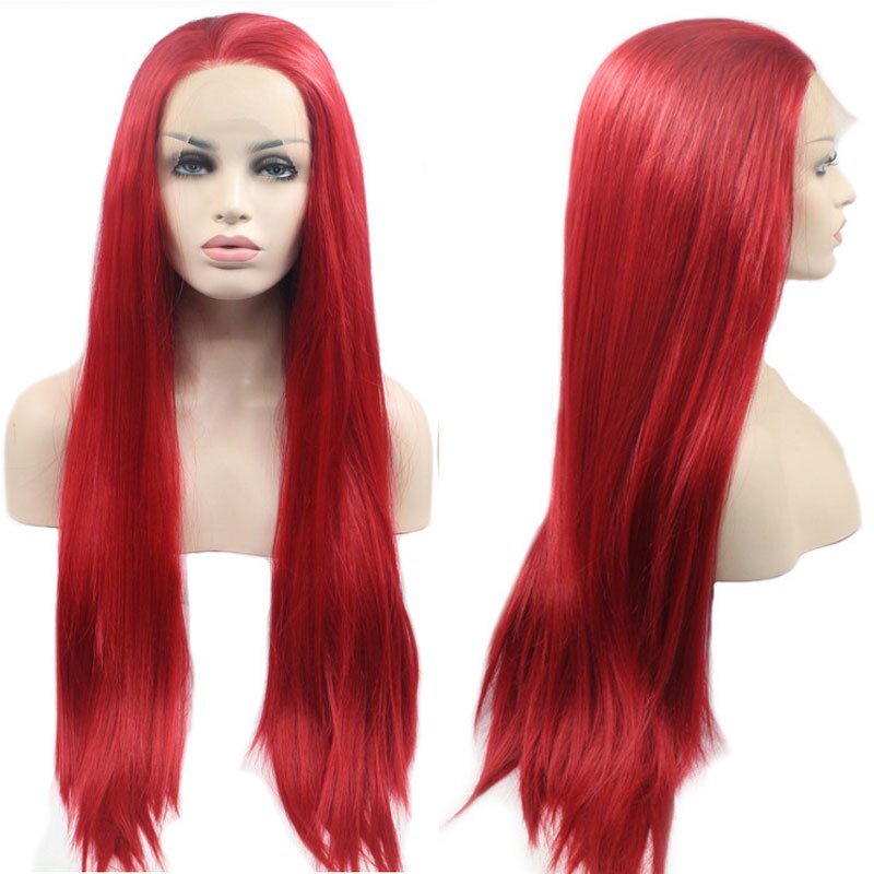 Bombshell Fire Red Silky Straight Synthetic Hair 13*3 Lace Front Wig Heat Resistant Fiber Hair Natural Hairline For Women Wigs