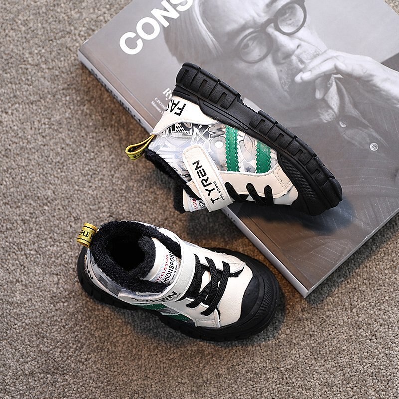 Winter Toddlers boots,Children plush sneakers shoes for kids boys suitable 1 to 6 years boy rubber sole black & beige