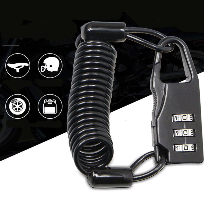 Bicycle Lock Anti-Theft Mini Helmet Lock Motorcycle Bicycle Scooter 3 Digit Combination Password Security Cable Lock