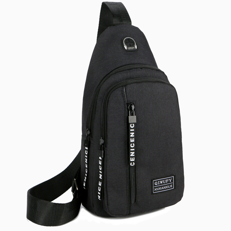 Brystveske herre messenger bag canvas skulder bag hodetelefon hull messenger bag skole kort reiseveske: 7502 svarte