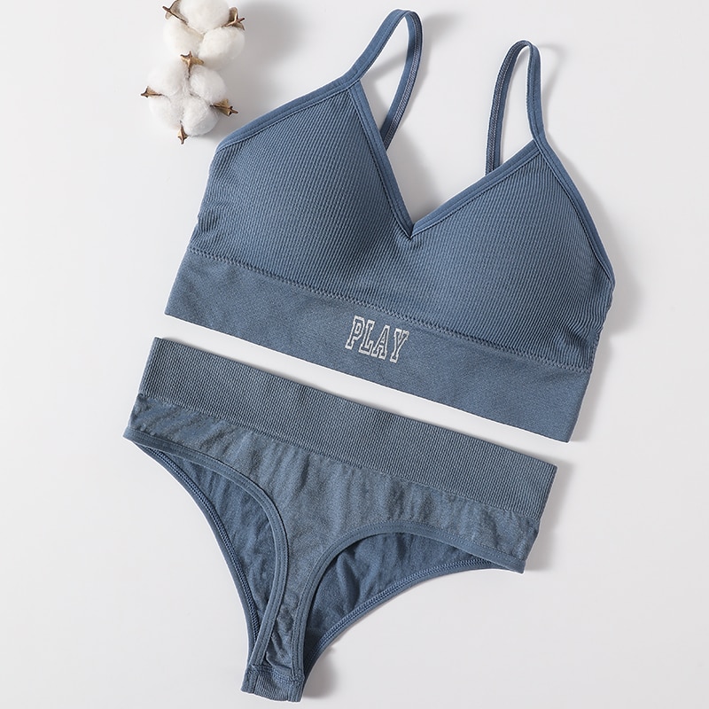 Conjunto de Sujetador deportivo sin costuras para mujer, tangas sexys de tiro alto, bragas sin aros, ropa interior cómoda, lencería femenina