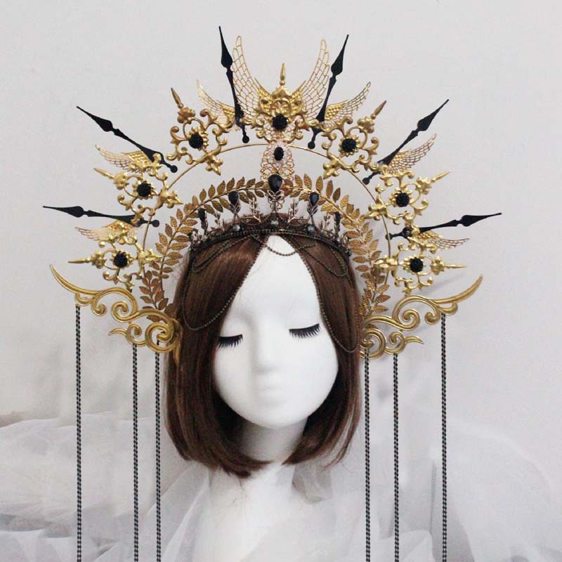 Diadema de oro Halo de la Virgen María, Tiaras, tocado Lolita, Material de Aro para el cabello, accesorios para el cabello de diosa