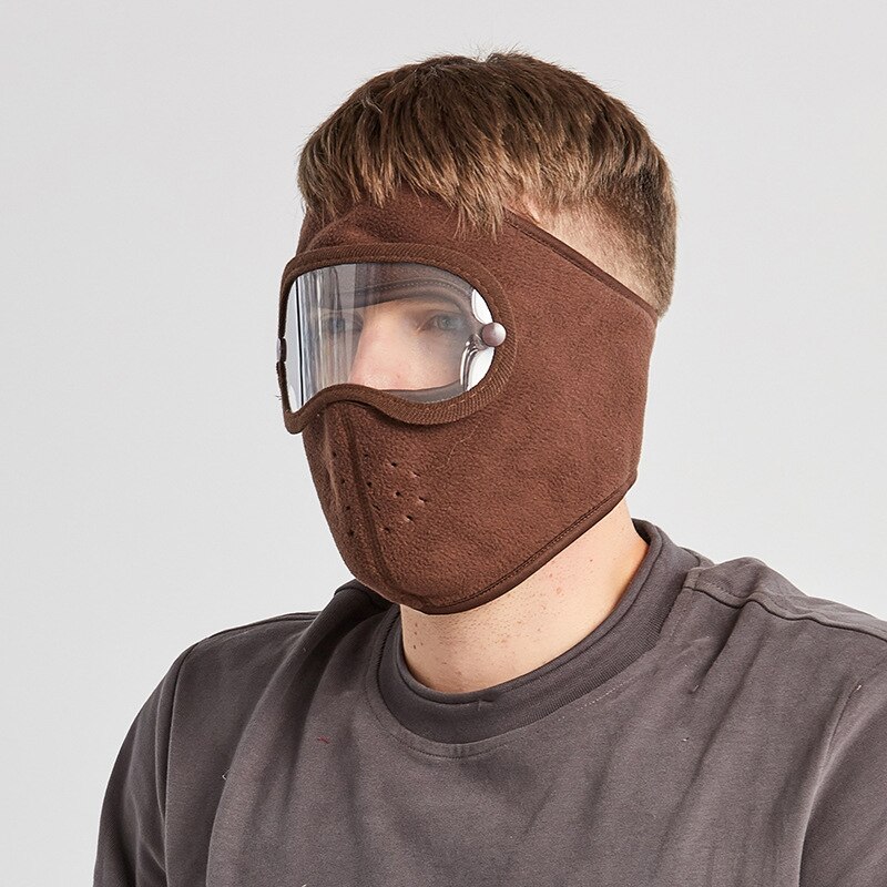 Höst och vinter förtjockad hatt varm maskerad hatt mocka ridning vindtät högupplösta skyddsglasögon anti-fog mask skidhatt kepsar: Brun