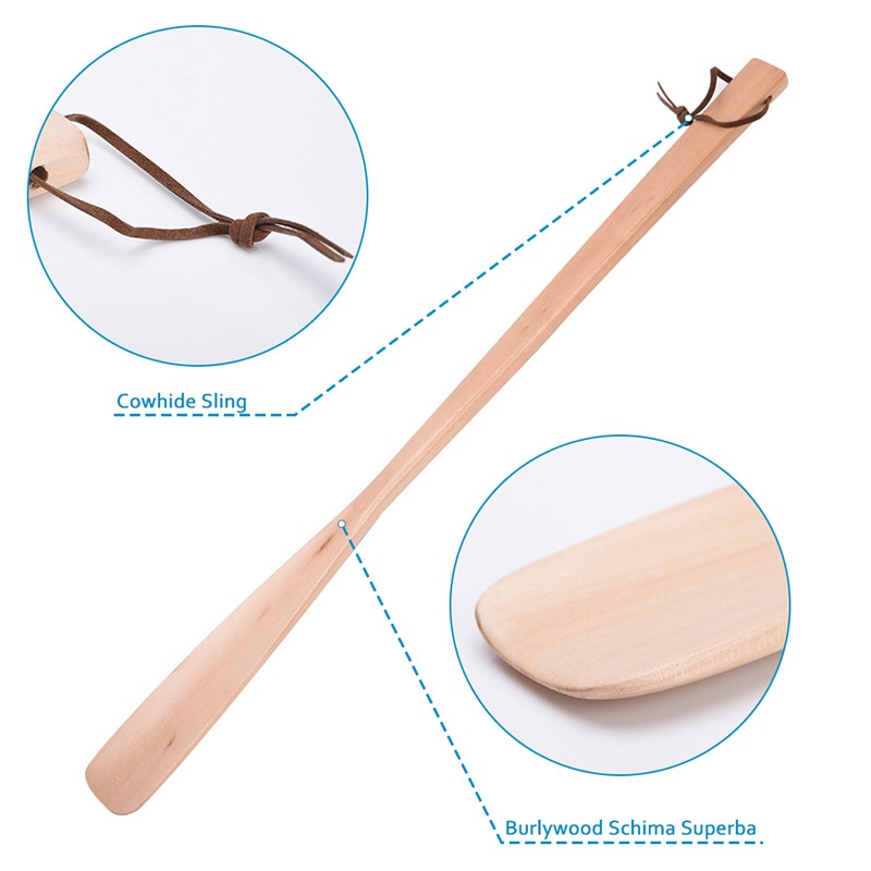 Soumit craft tresko horn hollandsk tre lang håndtak skohorn løfter med hengende tau for sko tilbehør horn 25cm 40cm 53cm