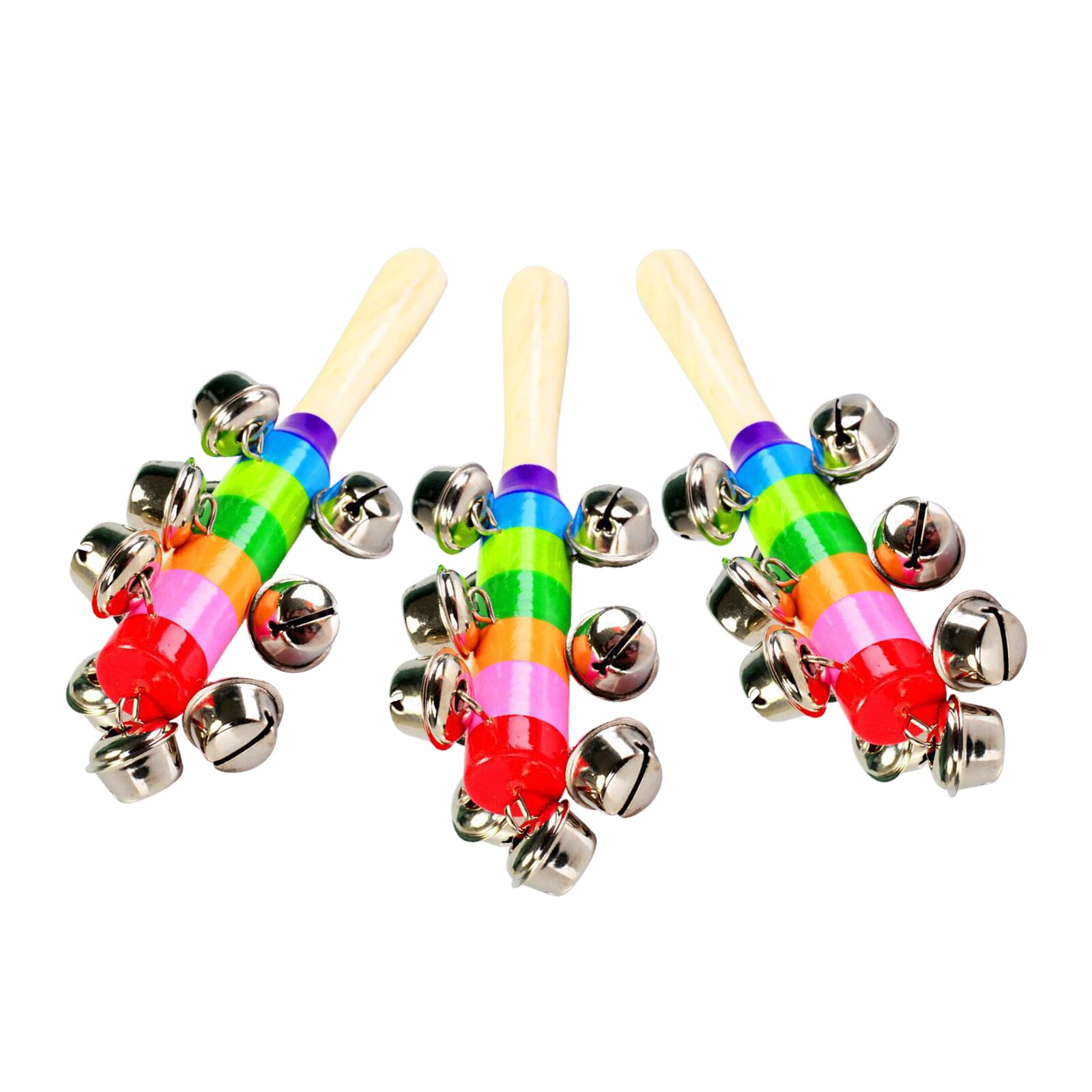 3PCS Sleigh Bells Stick Wooden Hand Held with 10 Metal Jingles Ball Percussion