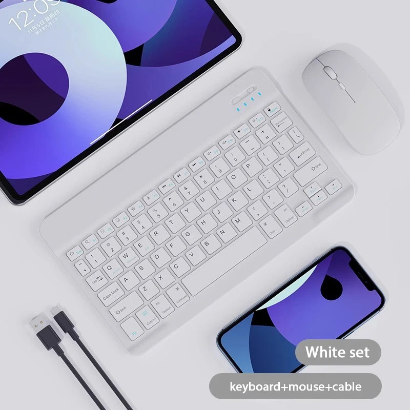 Bluetooth-Tastatur, Mobiltelefon, Tablette, universelles 10-Zoll-Maus-Tastatur-einstellen, kabellose Steuerung, Ladeadapter mit iPad: Weiß