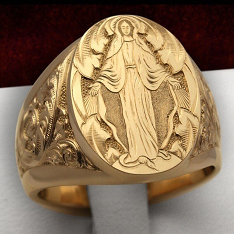 Unisex gezegende maagd maria ring trouwringen koper metaal klassiek alle compatibele