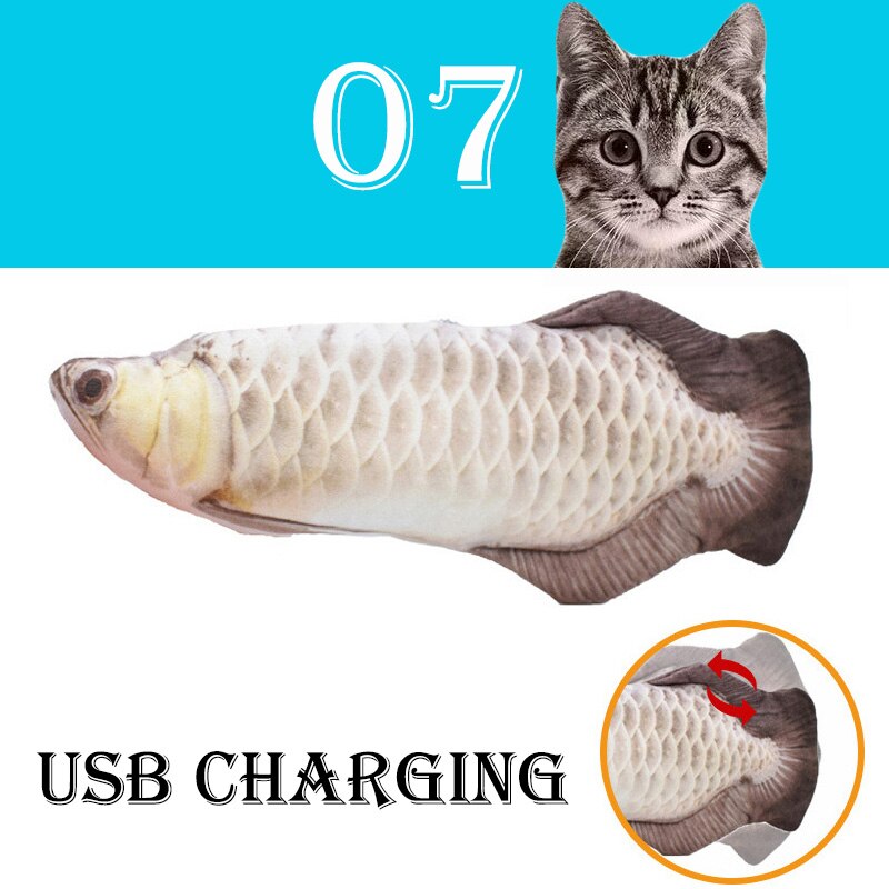 Juguete electrónico interactivo con forma de pez para gatos, juguete de simulación con carga USB, suministros para mascotas: 07