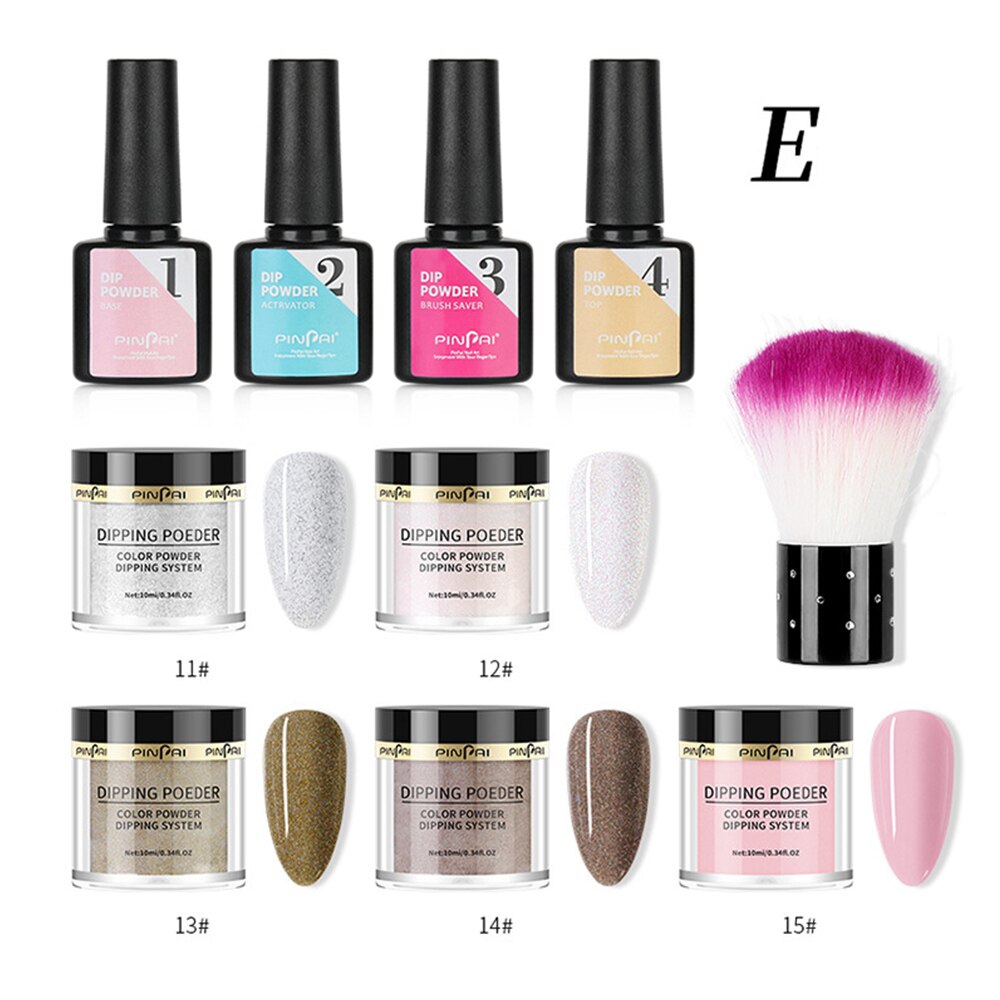 Kit de Inicio de polvo de inmersión en polvo para uñas, Kit de iniciación para uñas de estilo francés, Kit de polvo de inmersión portátil para uñas sin lámpara: type E