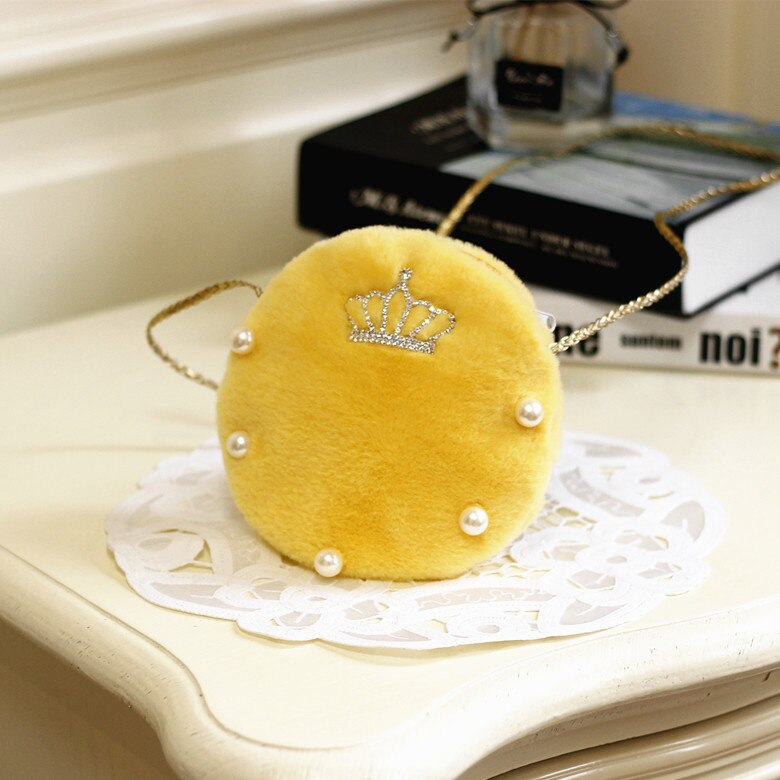 Cute Little Girl Mini Purses Kawaii Faux Fur Crossbody Bags for Baby Girls Small Coin Wallet Pouch Toddler Party Purse: yellow