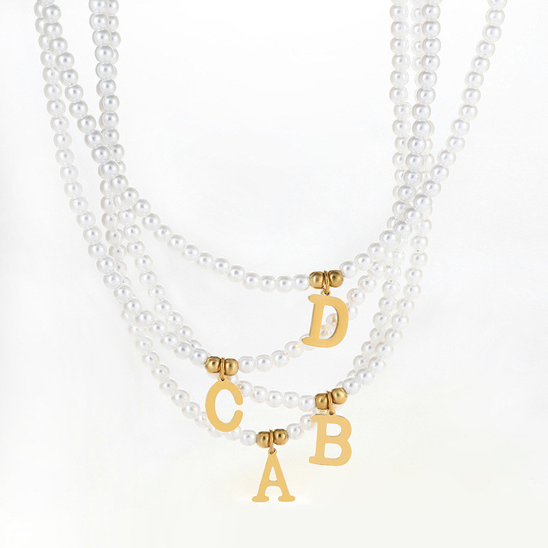 Gouden Letters Initial Hanger Ketting Diy Naam Gesimuleerde Parels Kralen Kettingen voor Vrouwen Parel Vrouw Choker Sieraden