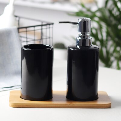 Simple black white soap dispenser lotion tank home hotel ceramic press shower gel hand soap bottle Soap dispenser Set mx4121545: 3 sets-black