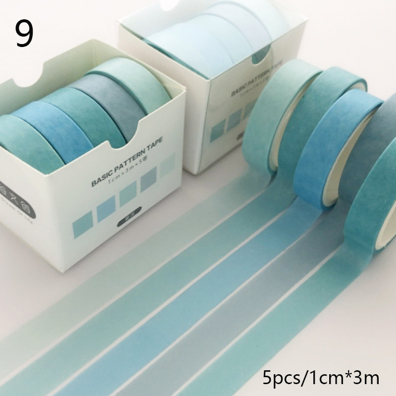 5 unids/set Washi Tape lindo adhesivo de rejilla Color sólido estilo básico cinta adhesiva para pegatinas Scrapbooking DIY álbum de fotos diario: Azul marino