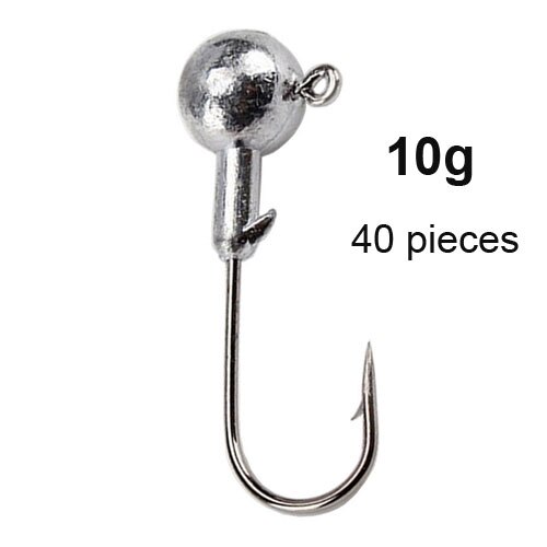 20-50pcs Jig Head Fishing Hooks Set 1.5g-20g Lead Jighead Fishhooks Jigging Hook Unpainted Worm Circle Hook for Carp Fishing: 10g-40pcs