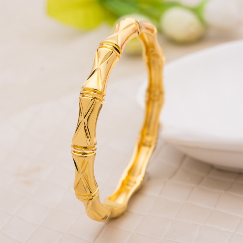 24K Dubai Indien Äthiopischen bambus Gelb Solid Gold Gefüllt Schöne Armreifen Für Frauen mädchen partei schmuck Armreifen & Armband
