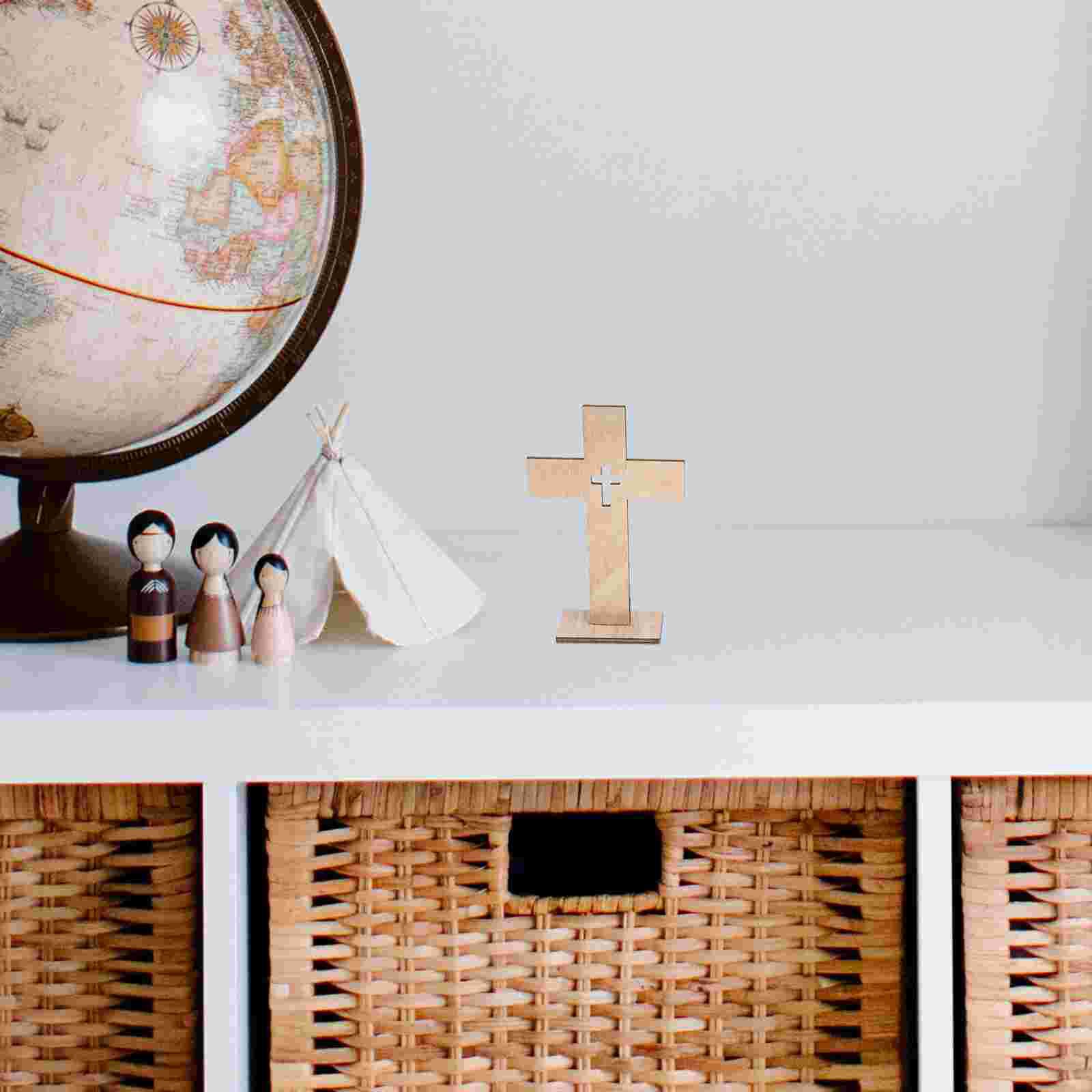 20Sets Cross Wooden Ornament Decorative Art Craft Wood Standing Cross Desk Adorn