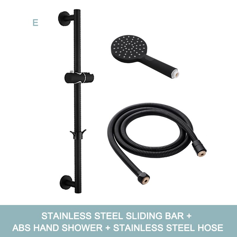 Adjustable 3 Function Matte Black Shower Head Slide Bar with Hand Held Shower and 1.5M Hose Wall Mounted Shower Sliding Bar Set: E Whole Set