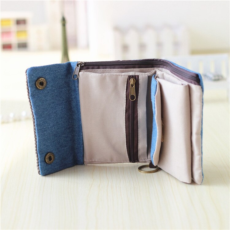 Beibaobao Women Cotton Fabric Short Wallet for Female Large Capacity Gray Blue Ladies Denim Multifunction Men Purse Mini