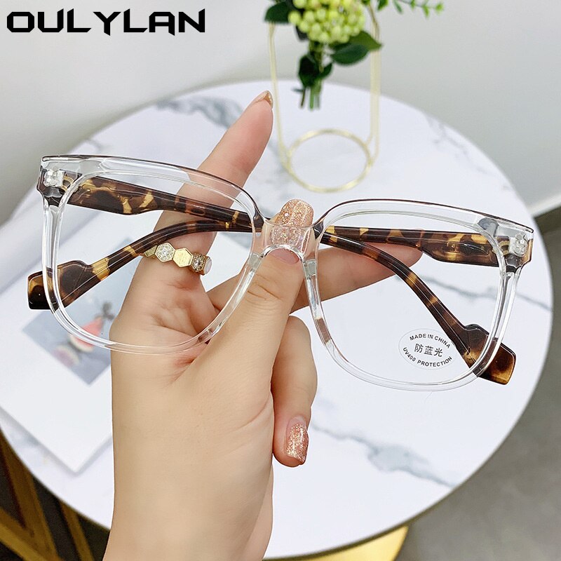 Oulylan Anti Blue Light Glasses Frame Women Men Oversized Square Eyeglasses Frames Computer Transparent Prescription Spectacles