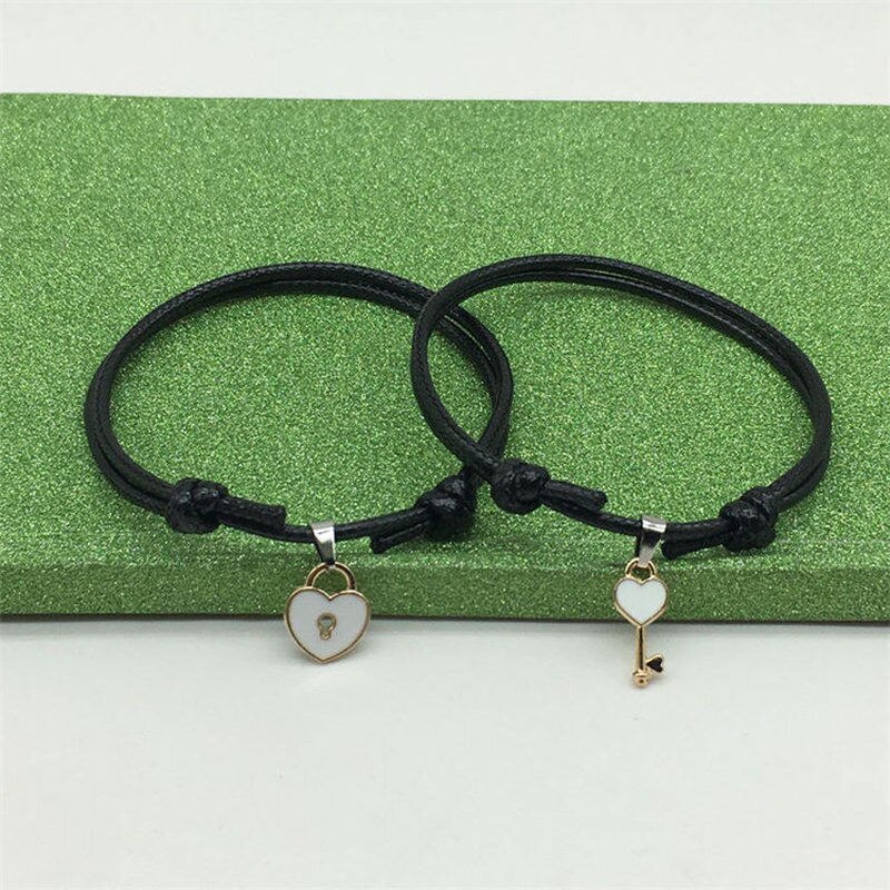 Paar Lichtmetalen Key Heart Lock Charm Armband Voor Vrouwen Handgemaakte Sieraden Touw Liefhebbers Viintage Sieraden
