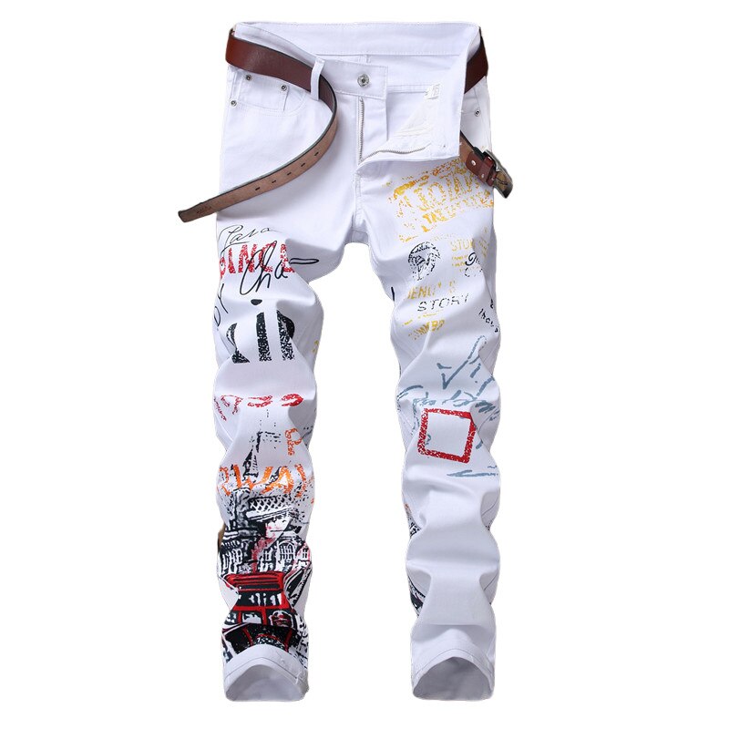 Denim moto vit svart cykel raka jeans herr s 28-38 40 42 höst vår hip hop punk rock streetwear byxor