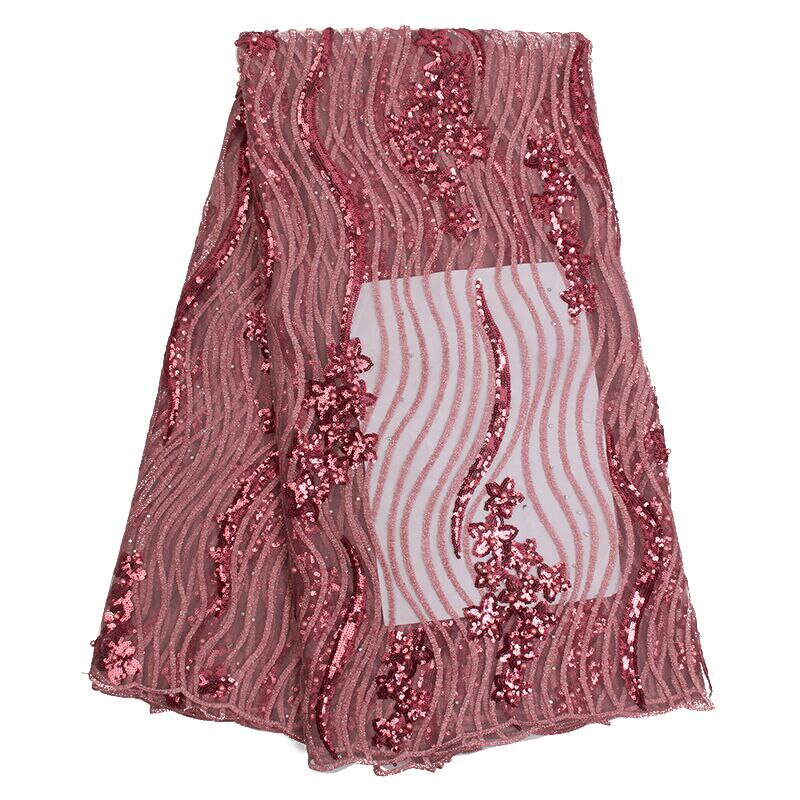 African tulle lace fabric African sequined lace fabric white mesh lace fabric is suitable for weddings2524B: pink